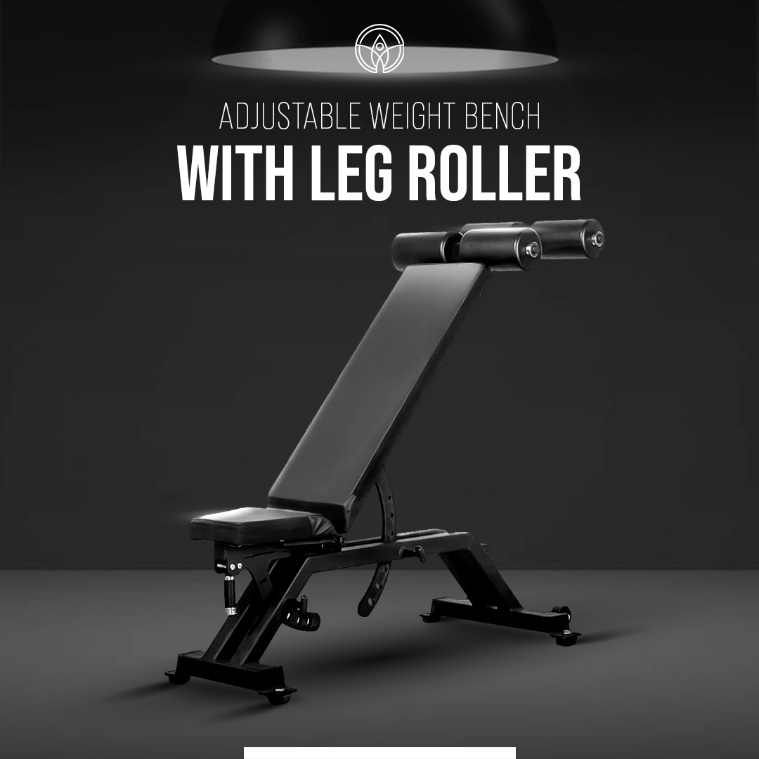 Soulflex Adjustable Bench for home and gym use, versatile exercise bench with flat and incline settings, detachable leg roller, weightlifting bench.