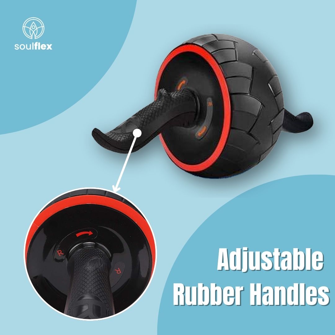 Soulflex Ultra-Wide Ab Roller with premium abdominal wheel design for effective home and gym workouts. Features an anti-slip wheel for stability, ergonomic handles for comfort, and high load-bearing capacity. Ideal fitness wheel for core strength, abs workout, and improving overall fitness. Durable construction ensures long-lasting performance in intense training sessions.