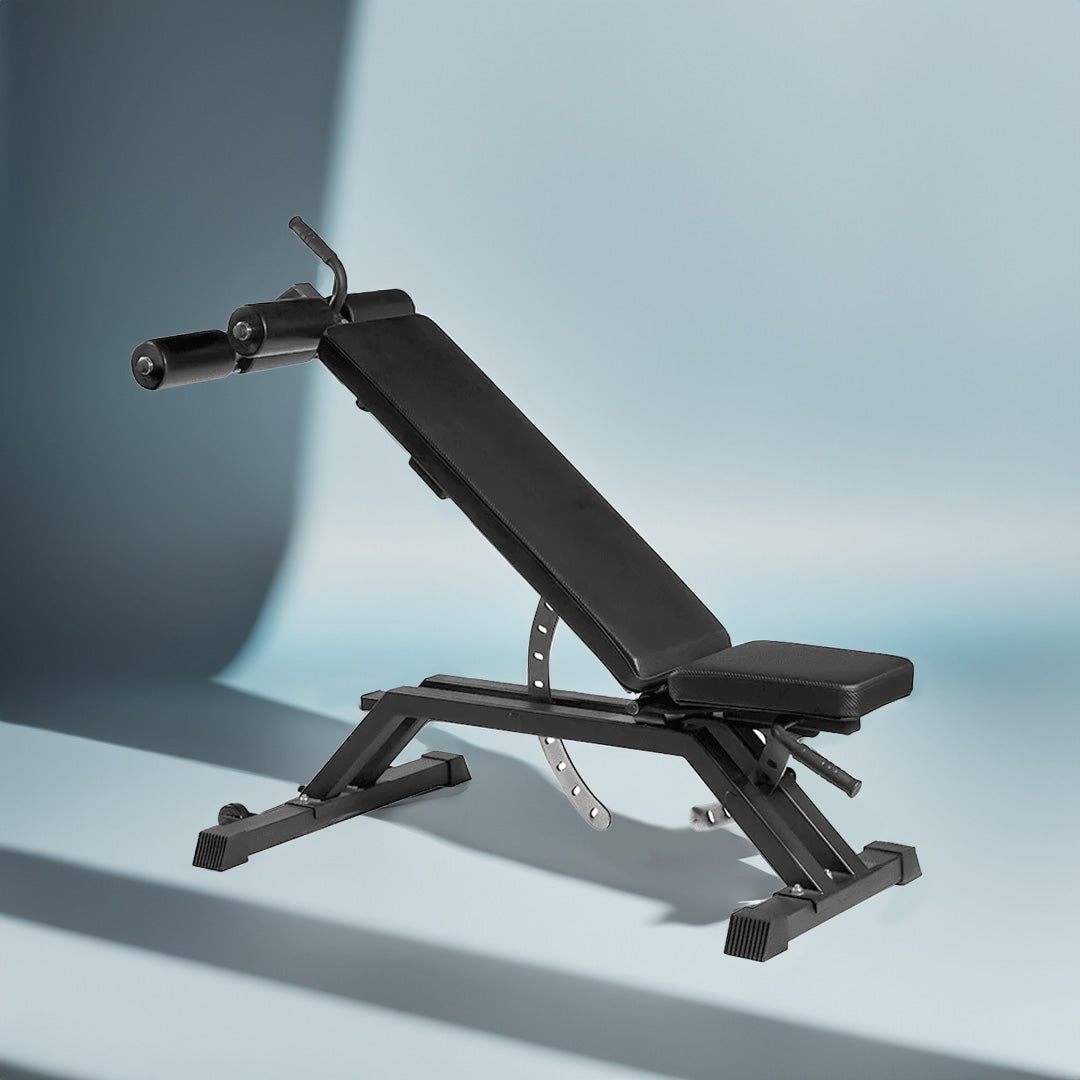 Soulflex Adjustable Bench for home and gym use, versatile exercise bench with flat and incline settings, detachable leg roller, weightlifting bench.