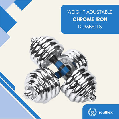 Soulflex 2-in-1 Dumbbell-Barbell Set, Adjustable Upto 20 Kgs, Cast Iron Weightlifting Kit with Chrome Electroplating, Neatly Packed in a Hard Shell Case for Easy Storage, Versatile Home and Gym Strength Training Equipment.