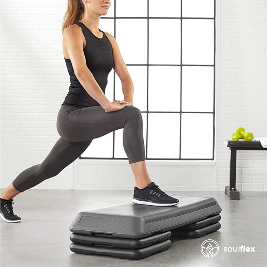 Soulflex Adjustable Aerobic Stepper, Premium Cardio Step Platform for Home and Gym Use, 10, 15, 20 cm Height Adjustment, Exercise and Fitness Step Box with 250 Kgs Max Load, Durable and Versatile Workout Equipment for Cardio and Strength Training.