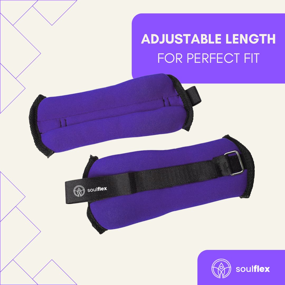 Soulflex Ankle/Wrist Weight Set (1kg x 2) designed for running, jogging, and strength training. Adjustable weights with hook and loop straps for secure fit, ideal for adding resistance to arms and legs workouts. Perfect for home and gym use, enhancing overall fitness and muscle toning. Durable and comfortable design for versatile training sessions.