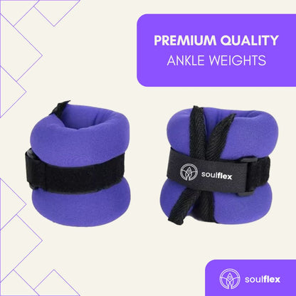 Soulflex Ankle/Wrist Weight Set (1kg x 2) designed for running, jogging, and strength training. Adjustable weights with hook and loop straps for secure fit, ideal for adding resistance to arms and legs workouts. Perfect for home and gym use, enhancing overall fitness and muscle toning. Durable and comfortable design for versatile training sessions.