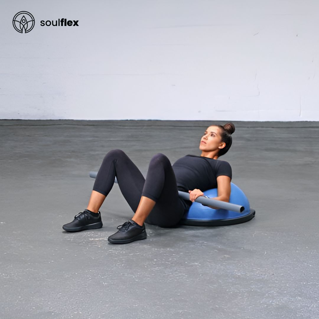 Soulflex Anti-Burst Classic Balance Ball, exercise ball with detachable resistance band. Anti-skid, extra-thick, and extra-durable gym balance ball for stability, strength training, and core workouts. Ideal for yoga, pilates, and full-body exercises.