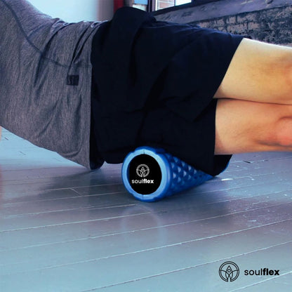 Soulflex EVA Foam Roller in blue, medium density massage roller designed for deep tissue massage and trigger point release. Ideal fitness roller for pain relief, muscle recovery, and acupressure therapy. Suitable for men and women, perfect for post-workout recovery, enhancing flexibility, and easing muscle tension. Durable and lightweight for use at home or the gym.