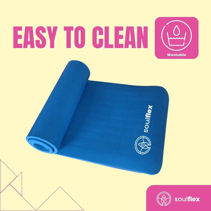 Soulflex NBR Yoga Mat for home and gym use, 10mm thickness, 6ft long, non-toxic yoga mat, non-slip exercise mat for men and women, natural, odor-free, eco-friendly, premium mat for yoga, pilates, exercise, and gymnastics.