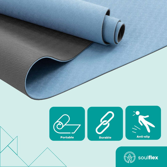 Soulflex Yoga Mat for men, women, and children, extra thick 10mm TPE material, 6ft length and 2ft width, exercise mat for yoga and fitness, yoga equipment for home use, anti-slip, anti-tear, durable fitness mat.